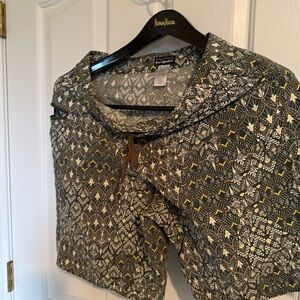 Patagonia Black and Silver Graphic Blouse with Sailor Collar